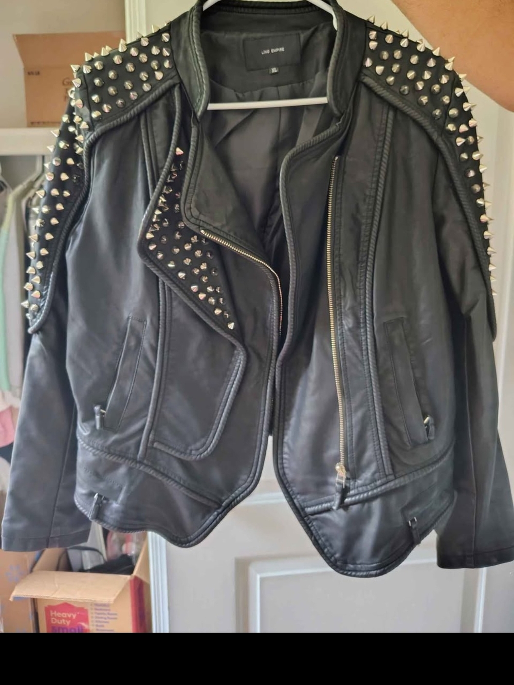 Black Studded Faux Leather Moto Jacket